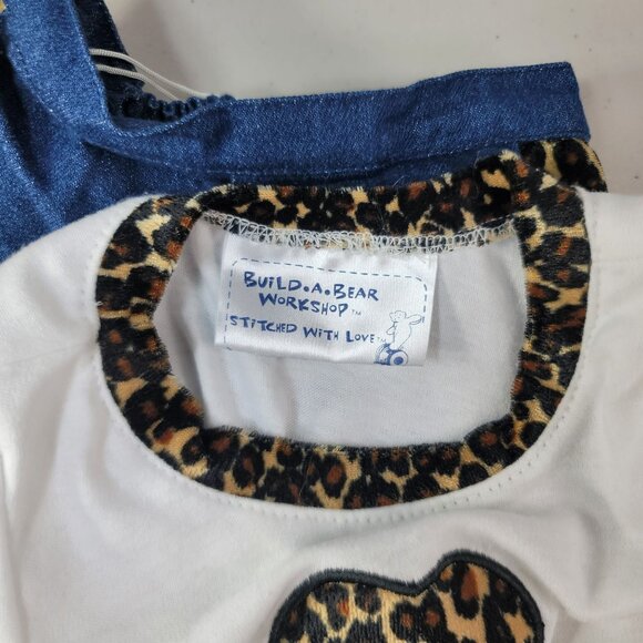 Build a Bear Bundle White Brown Leopard Heart Top Matching Jeans Clothes 2pc Lot - Picture 6 of 6